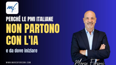 Marco Forconi con il titolo dell'articolo: Perché le PMI italiane non partono con l'IA, e da dove iniziare
